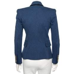 Pre Owned Balmain Blue Cotton Double Breasted Blazer S