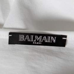 Pre Owned Balmain White Logo Printed Cotton Sleeveless Top S