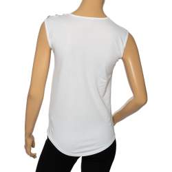 Pre Owned Balmain White Logo Printed Cotton Sleeveless Top S