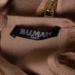 Pre Owned Balmain Beige Stretch Knit Lace-up Detail Ruched Pencil Skirt S