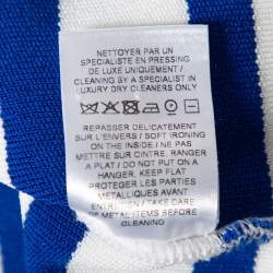 Pre Owned Balmain White & Blue Striped Knit Button Detail Crop Trop S