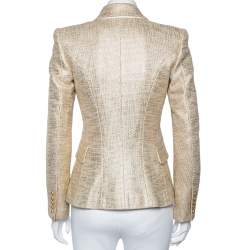 Pre Owned Balmain Gold Cotton Double Breasted Blazer S