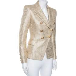 Pre Owned Balmain Gold Cotton Double Breasted Blazer S