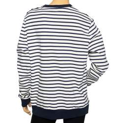 Pre Owned Balmain White & Blue Striped Logo Patch Detailed Long Sleeve Sweatshirt L