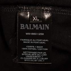 Pre Owned Balmain Black Logo Printed Cotton Short Sleeve T-Shirt XL