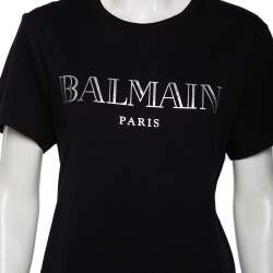 Pre Owned Balmain Black Logo Printed Cotton Short Sleeve T-Shirt XL
