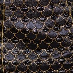 Pre Owned Balmain Black & Gold Scale Patterned Lurex Silk Mini Skirt M