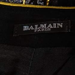 Pre Owned Balmain Black & Gold Scale Patterned Lurex Silk Mini Skirt M