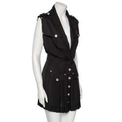Pre Owned Balmain Black Silk Sleeveless Pleated Mini Dress S