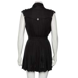 Pre Owned Balmain Black Silk Sleeveless Pleated Mini Dress S