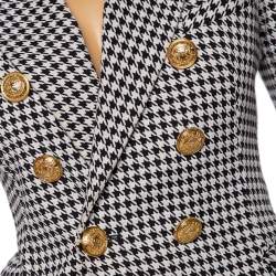 Pre Owned Balmain Monochrome Houndstooth Print Cotton Double Breasted Blazer S 