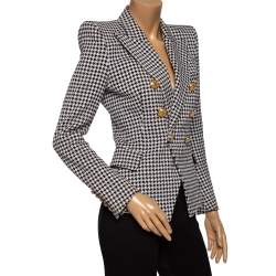 Pre Owned Balmain Monochrome Houndstooth Print Cotton Double Breasted Blazer S 