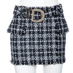 Balmain Monochrome Tweed & Lurex Belted Mini Skirt S