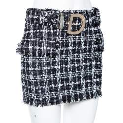 Balmain Monochrome Tweed & Lurex Belted Mini Skirt S