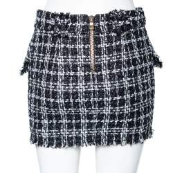 Balmain Monochrome Tweed & Lurex Belted Mini Skirt S