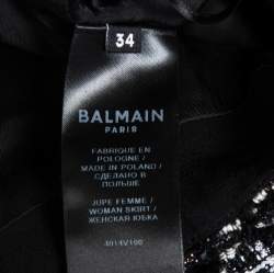 Balmain Monochrome Tweed & Lurex Belted Mini Skirt S