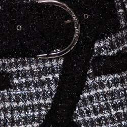 Pre Owned Balmain Monochrome Lurex Tweed Belted Mini Skirt S