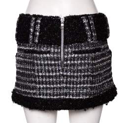 Pre Owned Balmain Monochrome Lurex Tweed Belted Mini Skirt S