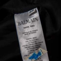 Pre Owned Balmain Monochrome Lurex Tweed Belted Mini Skirt S