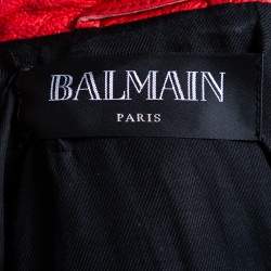 Pre Owned Balmain Red Leather Biker Jacket M