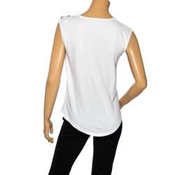 Pre Owned Balmain White Logo Printed Cotton Sleeveless Top M