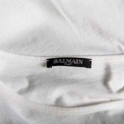 Pre Owned Balmain White Logo Printed Cotton Sleeveless Top M