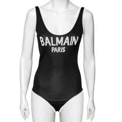 Pre Owned Balmain Black Knit Logo Printed Sleeveless Bodysuit S