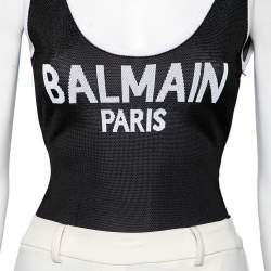 Pre Owned Balmain Black Knit Logo Printed Sleeveless Bodysuit S
