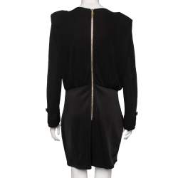 Pre Owned Balmain Black Jersey & Knit Button Detailed Short Dress L