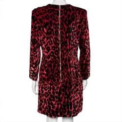 Pre Owned Balmain Red & Black Leopard Print Velvet Mini Dress L