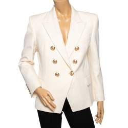 Pre Owned Balmain Cream Wool Double Breasted Blazer XL