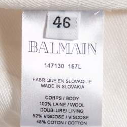 Pre Owned Balmain Cream Wool Double Breasted Blazer XL