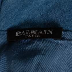 Pre Owned Balmain Blue Cotton Crystal Embellished Long Sleeve Dress M