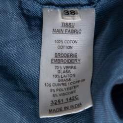 Pre Owned Balmain Blue Cotton Crystal Embellished Long Sleeve Dress M