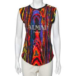 Balmain Multicolored Graphic Printed Cotton Sleeveless T-Shirt S
