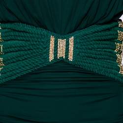 Pre Owned Balmain Green Jersey Embellished Detailed Ruched Dress M