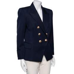 Pre Owned Balmain Navy Blue Wool Double Breasted Blazer XL
