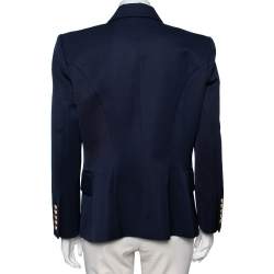 Pre Owned Balmain Navy Blue Wool Double Breasted Blazer XL