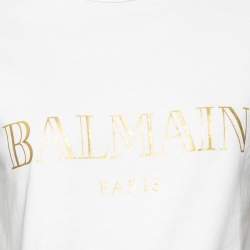 Pre Owned Balmain White Cotton Logo Printed Short Sleeve T-Shirt S