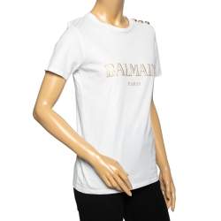 Pre Owned Balmain White Cotton Logo Printed Short Sleeve T-Shirt S