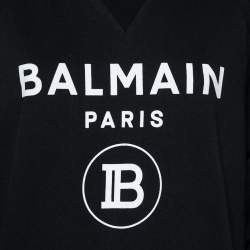 Pre Owned Balmain Black Logo Printed Cotton Sweatshirt S