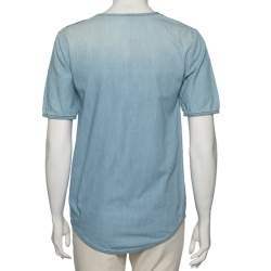 Pre Owned Balmain Blue Chambray Short Sleeve T-Shirt S