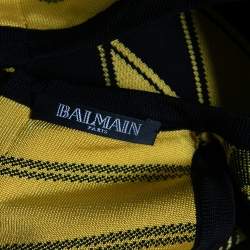 Pre Owned Balmain Black & Yellow Patterned Knit Sleeveless Bodycon Dress S