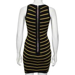 Pre Owned Balmain Black & Yellow Patterned Knit Sleeveless Bodycon Dress S
