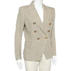 Pre Owned Balmain Cream Linen Double Breasted Blazer M