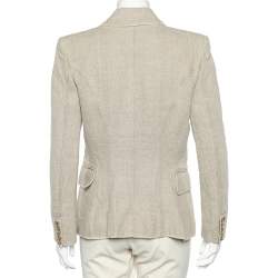 Pre Owned Balmain Cream Linen Double Breasted Blazer M