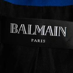 Pre Owned Balmain Blue Wool Double Breasted Blazer S