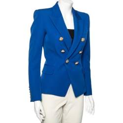 Pre Owned Balmain Blue Wool Double Breasted Blazer S