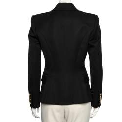 Pre Owned Balmain Black Wool Embossed Button Double Breasted Blazer M