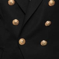 Pre Owned Balmain Black Wool Embossed Button Double Breasted Blazer M